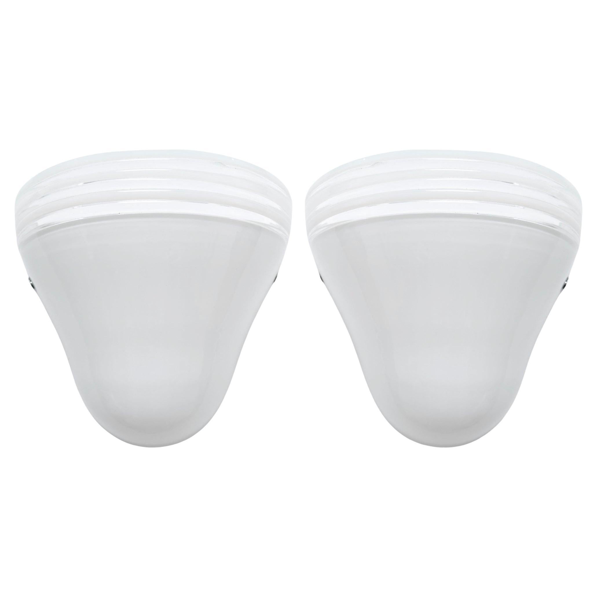 Pair of Mid-Century Modern White Murano Glass Sconces by Leucos, c. 1970s