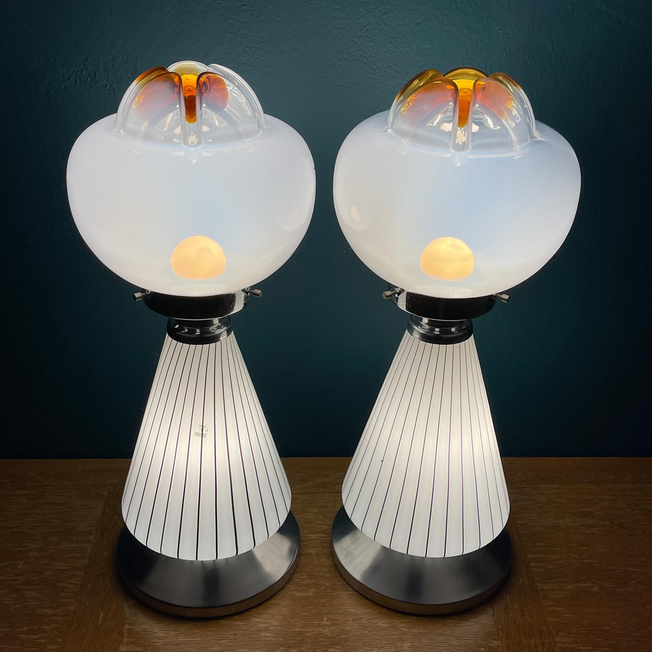 Pair of Vintage White Murano Table Lamps Vetri Murano 004, Italy, 1970s 3