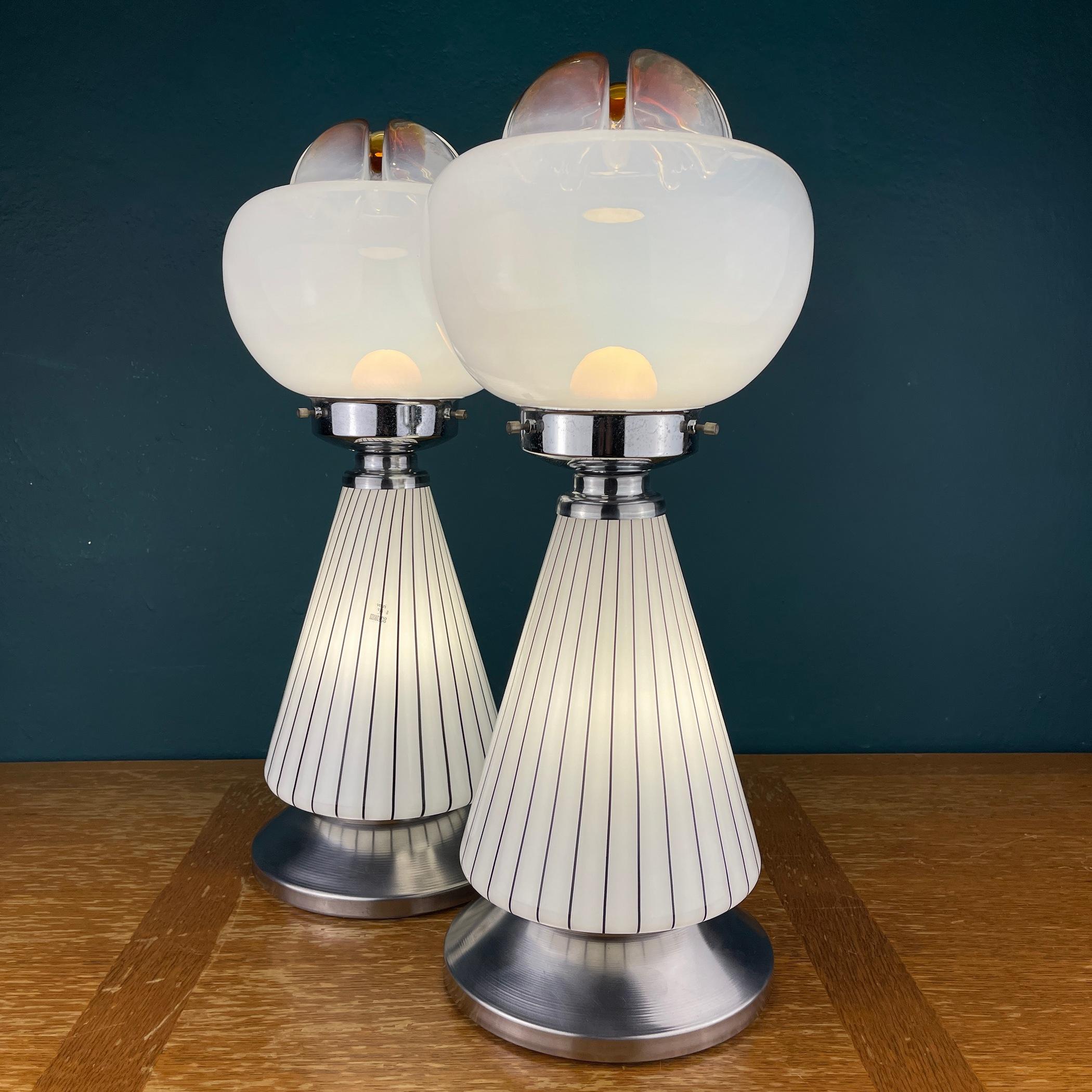 Murano Glass Pair of Vintage White Murano Table Lamps Vetri Murano 004, Italy, 1970s