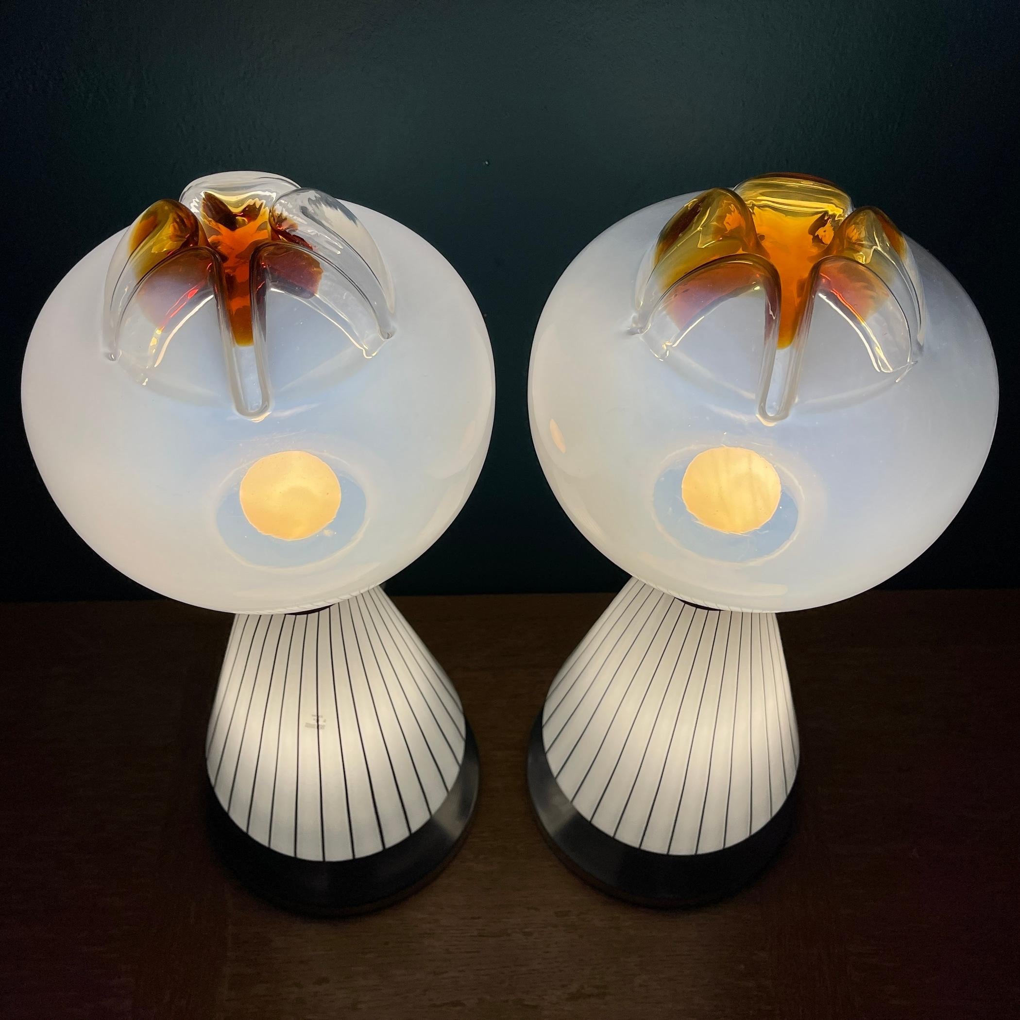 Pair of Vintage White Murano Table Lamps Vetri Murano 004, Italy, 1970s 2