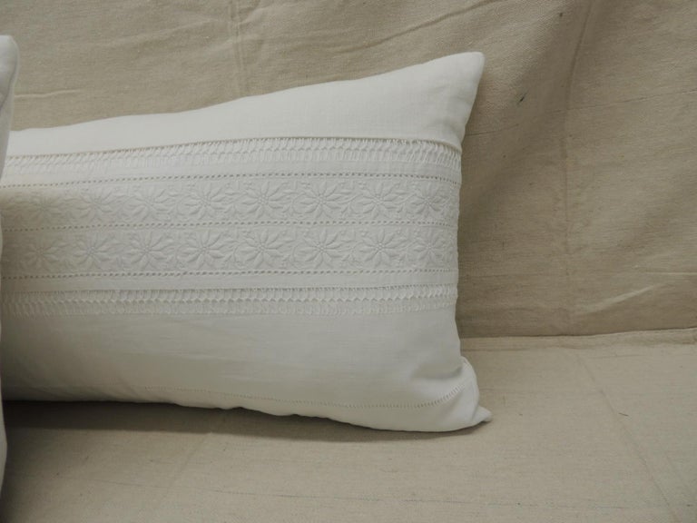 Pair of Vintage White on White Eyelet Lace Linen Bolster Decorative
