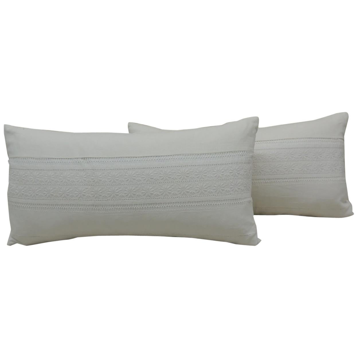 Vintage White on White Eyelet Lace Linen Bolster Decorative Pillow at 1stDibs