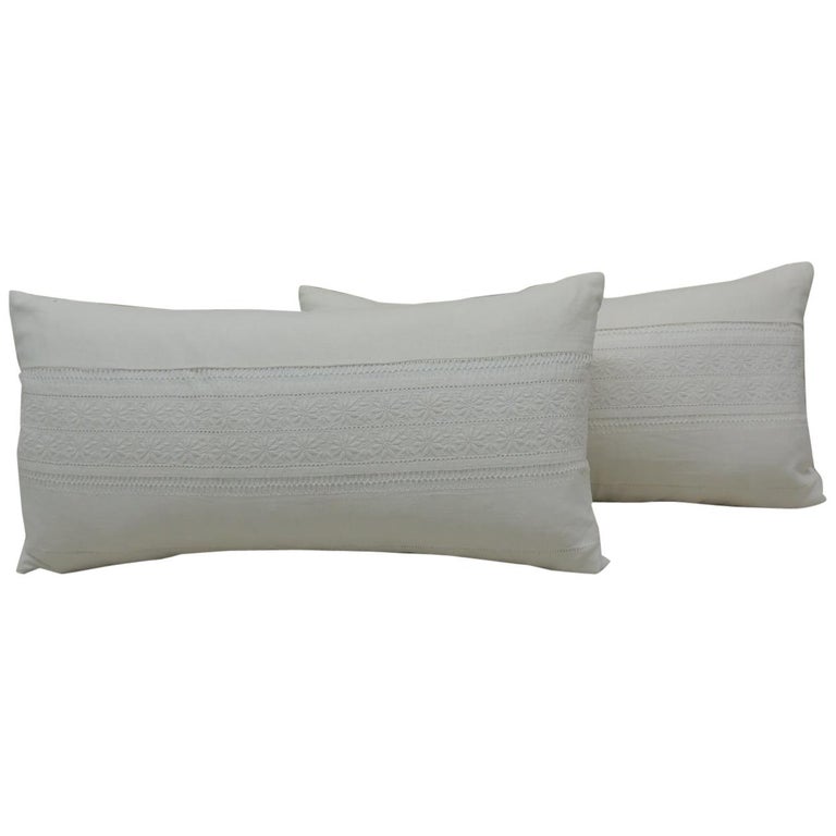 Pair of Vintage White on White Eyelet Lace Linen Bolster Decorative
