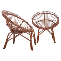 Pair of Vintage Wicker and Bamboo Armchairs from the 50s, Bonacina Design