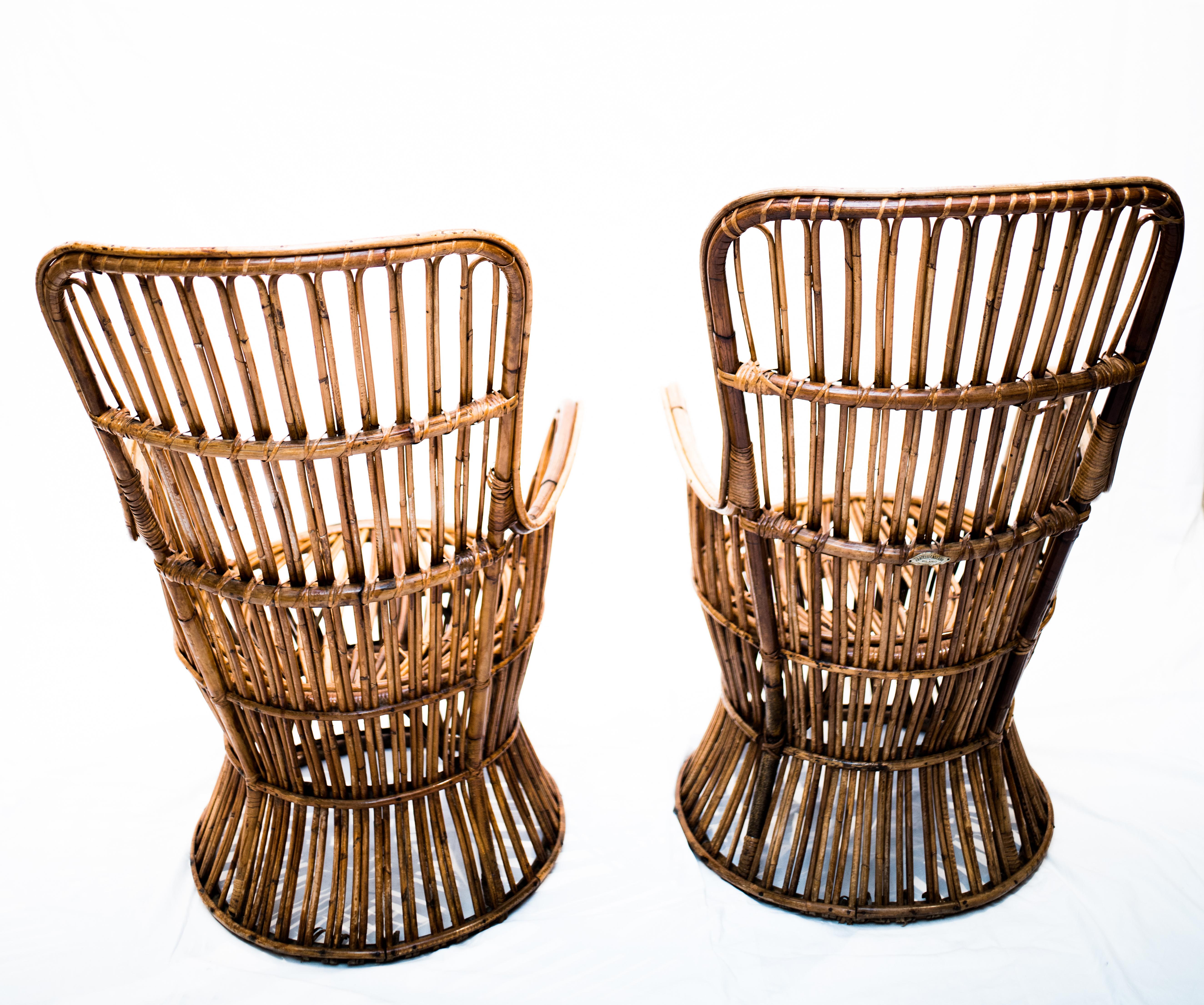 Pair of Vintage Wicker Armchairs by Fratelli Castano, Italy, 1960s In Good Condition In Roma, IT