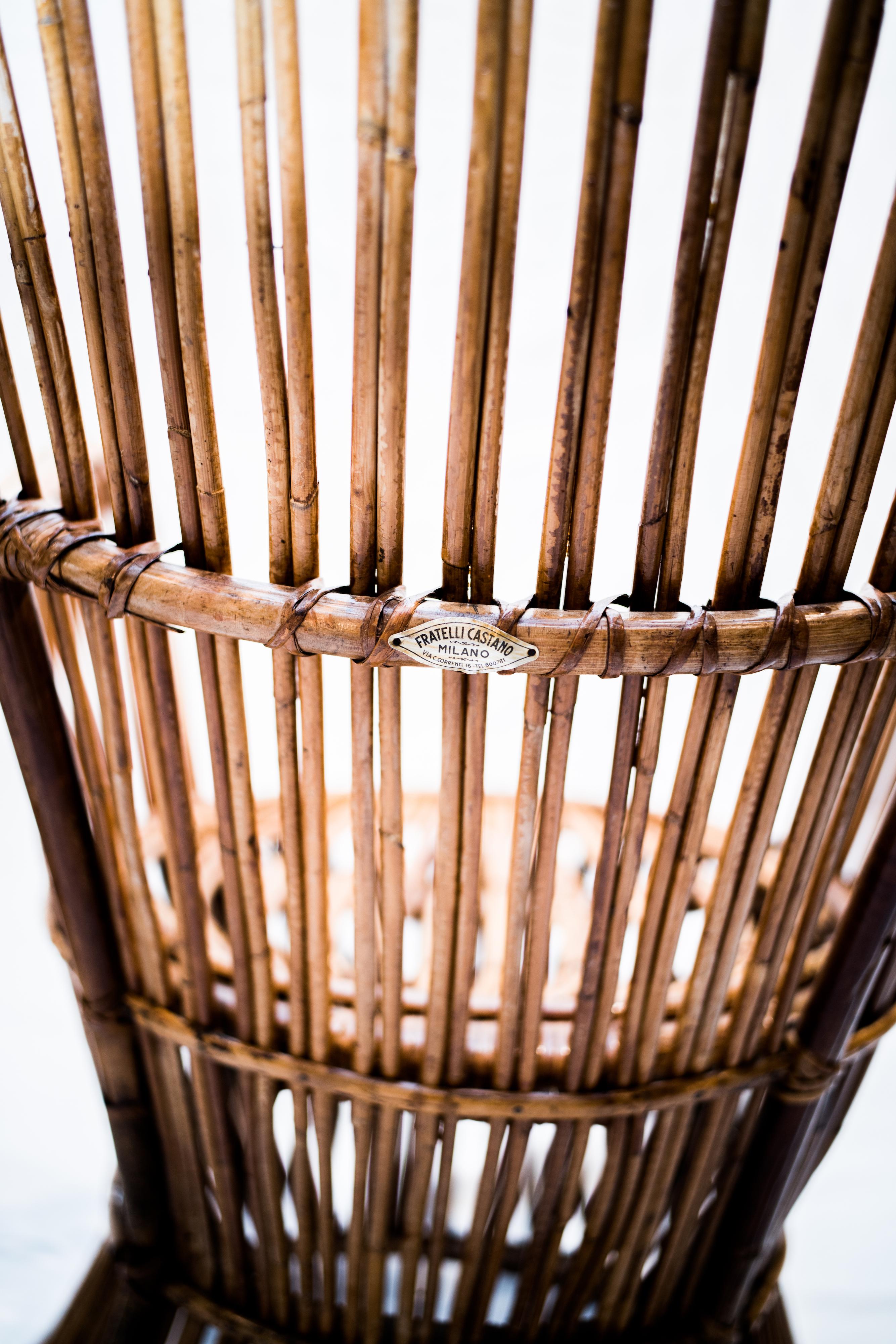 Mid-20th Century Pair of Vintage Wicker Armchairs by Fratelli Castano, Italy, 1960s