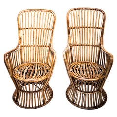 Pair of Vintage Wicker Armchairs by Fratelli Castano, Italy, 1960s