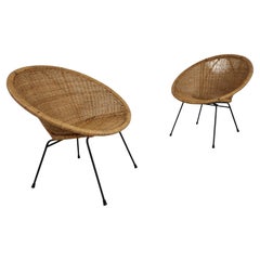 Pair of Vintage Wicker Lounge Chairs, 1970s