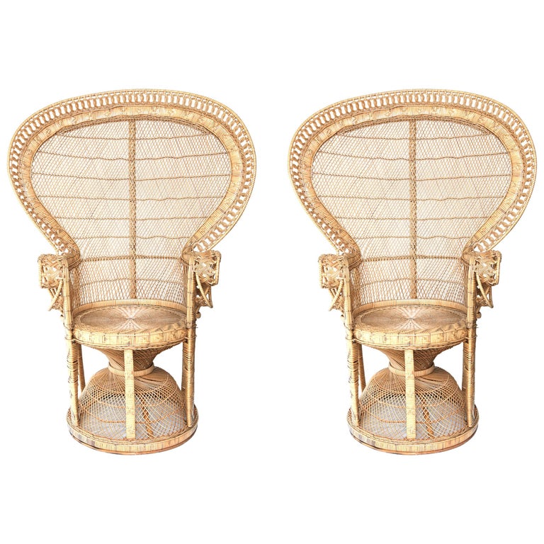 Pair of Vintage Wicker Peacock Chairs at 1stDibs