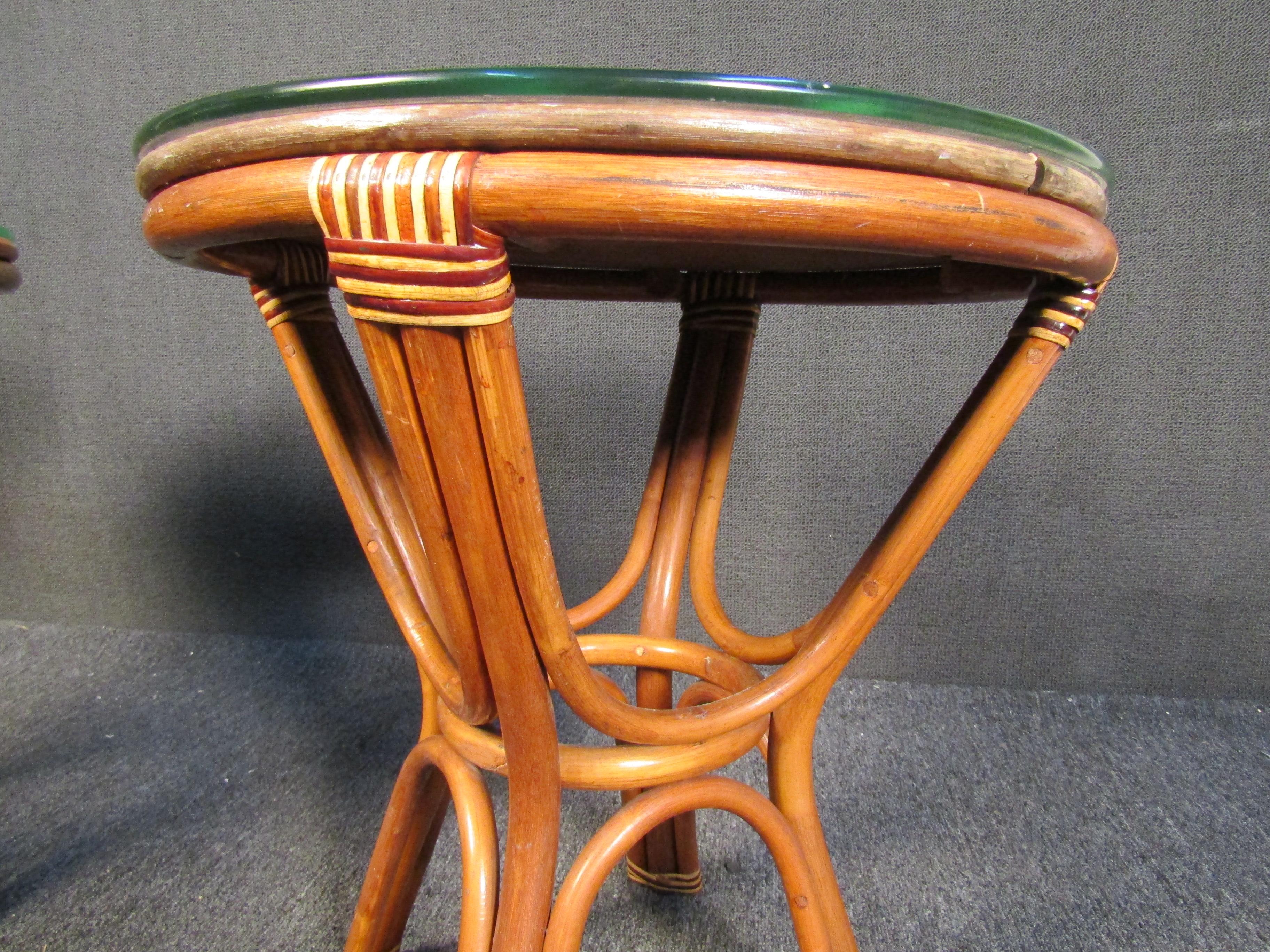 Pair of Vintage Wicker Side Tables 3