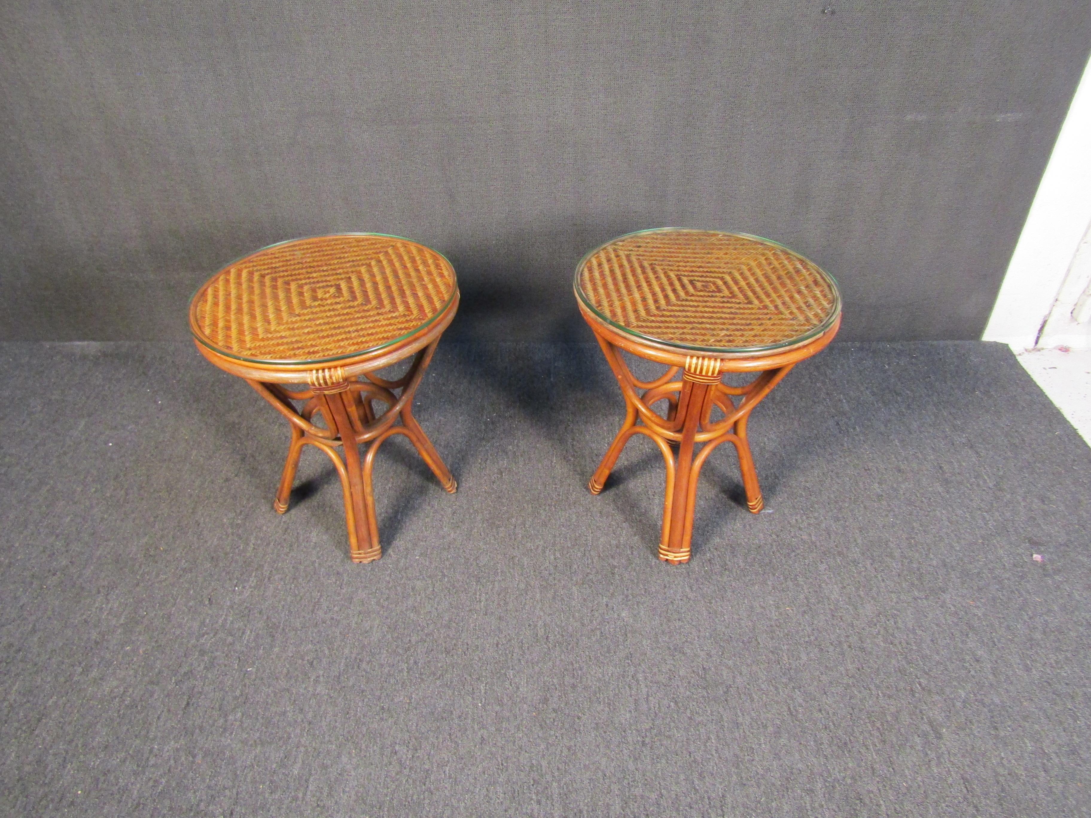 Mid-Century Modern Pair of Vintage Wicker Side Tables