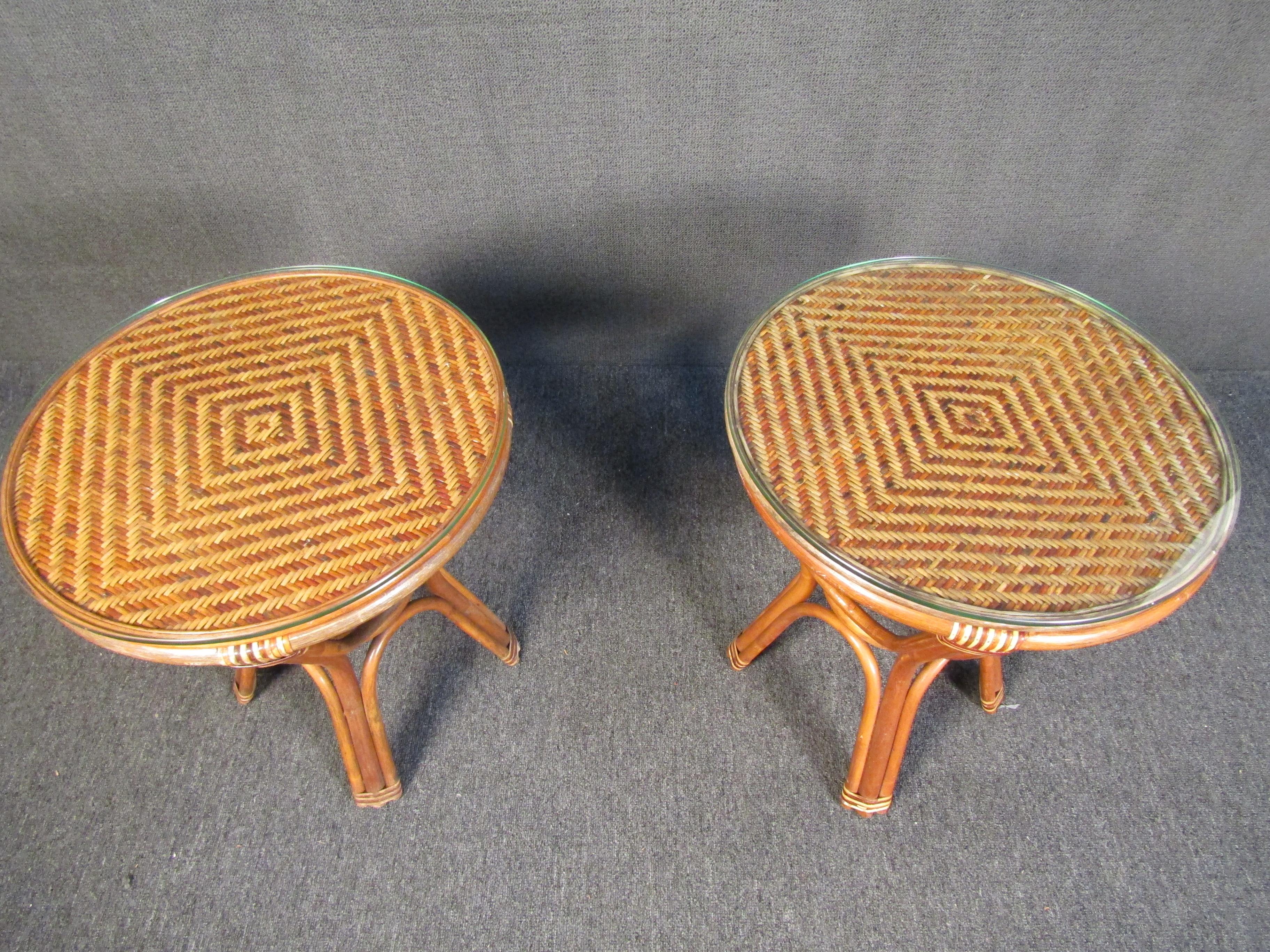 American Pair of Vintage Wicker Side Tables