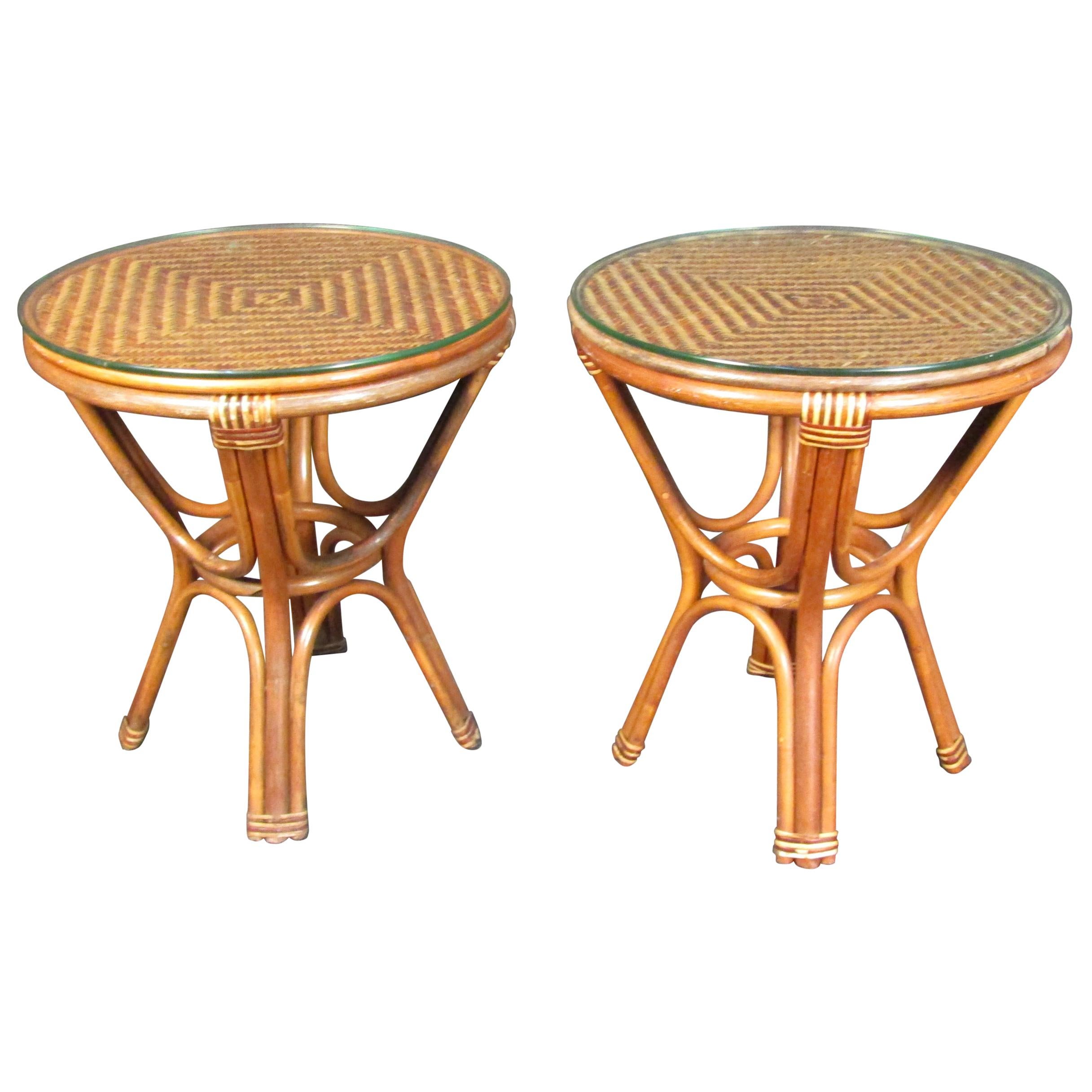 Pair of Vintage Wicker Side Tables