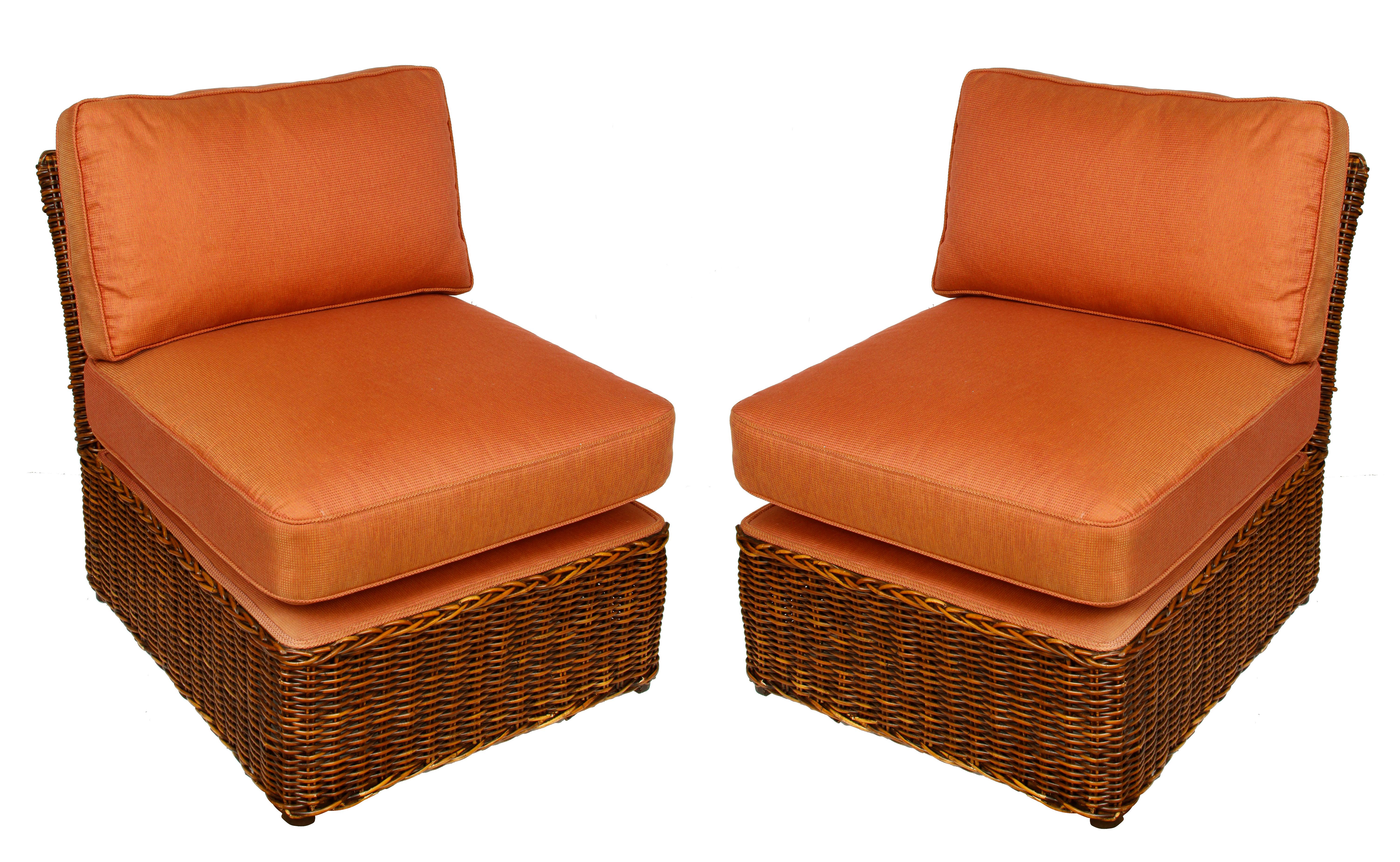 Pair of Vintage Wicker Slipper Chairs In Good Condition In Locust Valley, NY