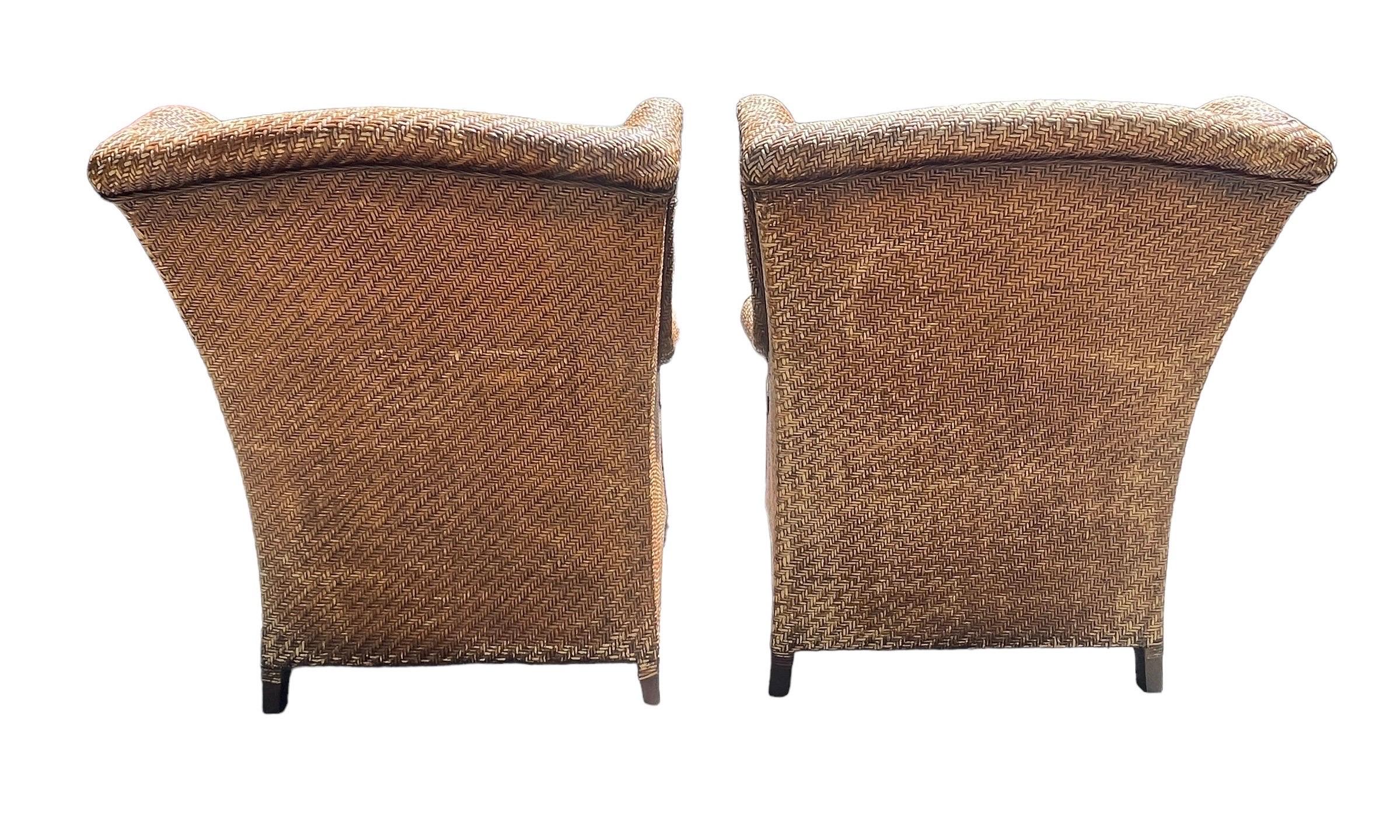 American Pair of Vintage Wicker Wingback Armchairs Rattan Armchairs Palm Beach Style Pair