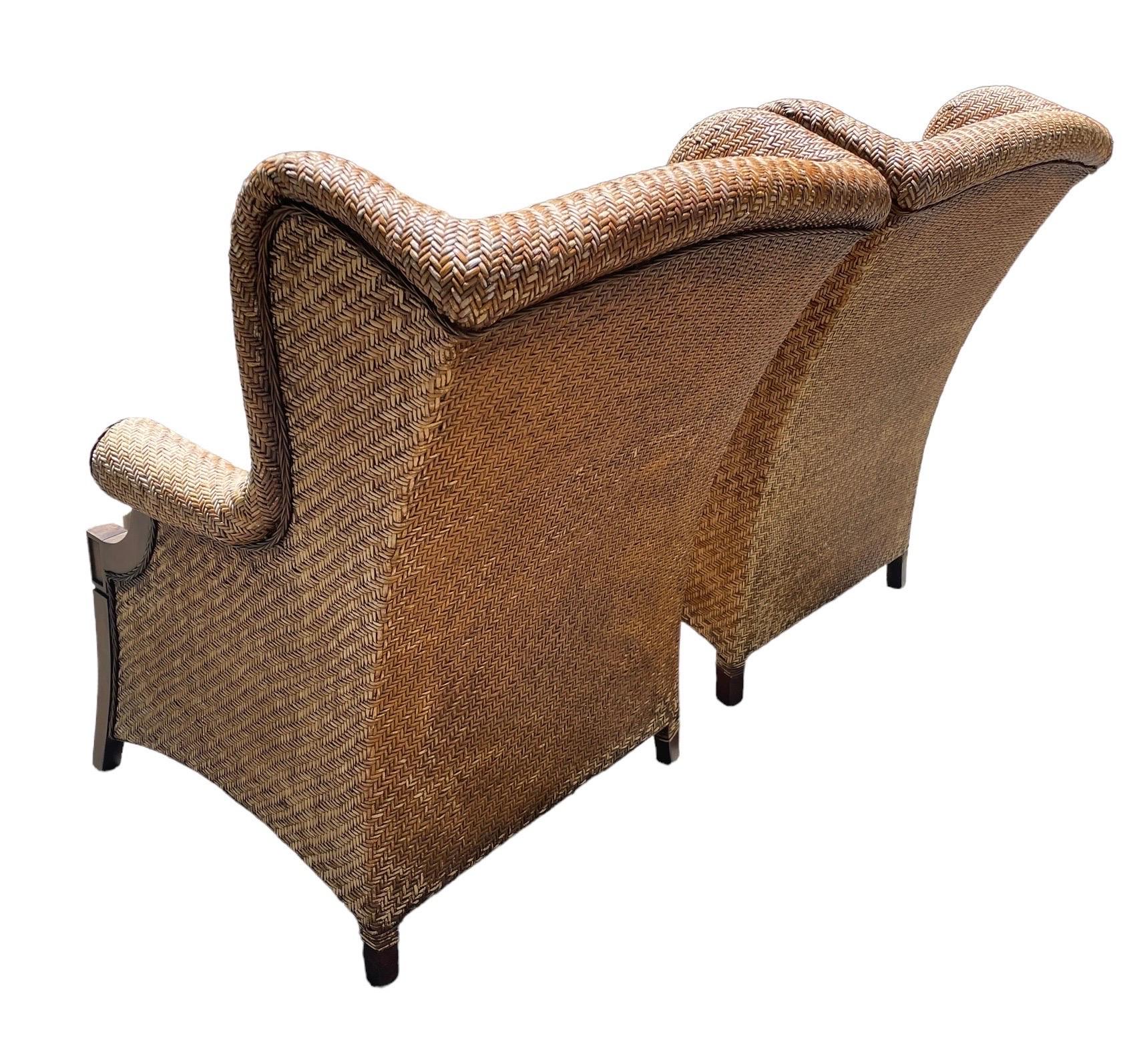 Pair of Vintage Wicker Wingback Armchairs Rattan Armchairs Palm Beach Style Pair 1