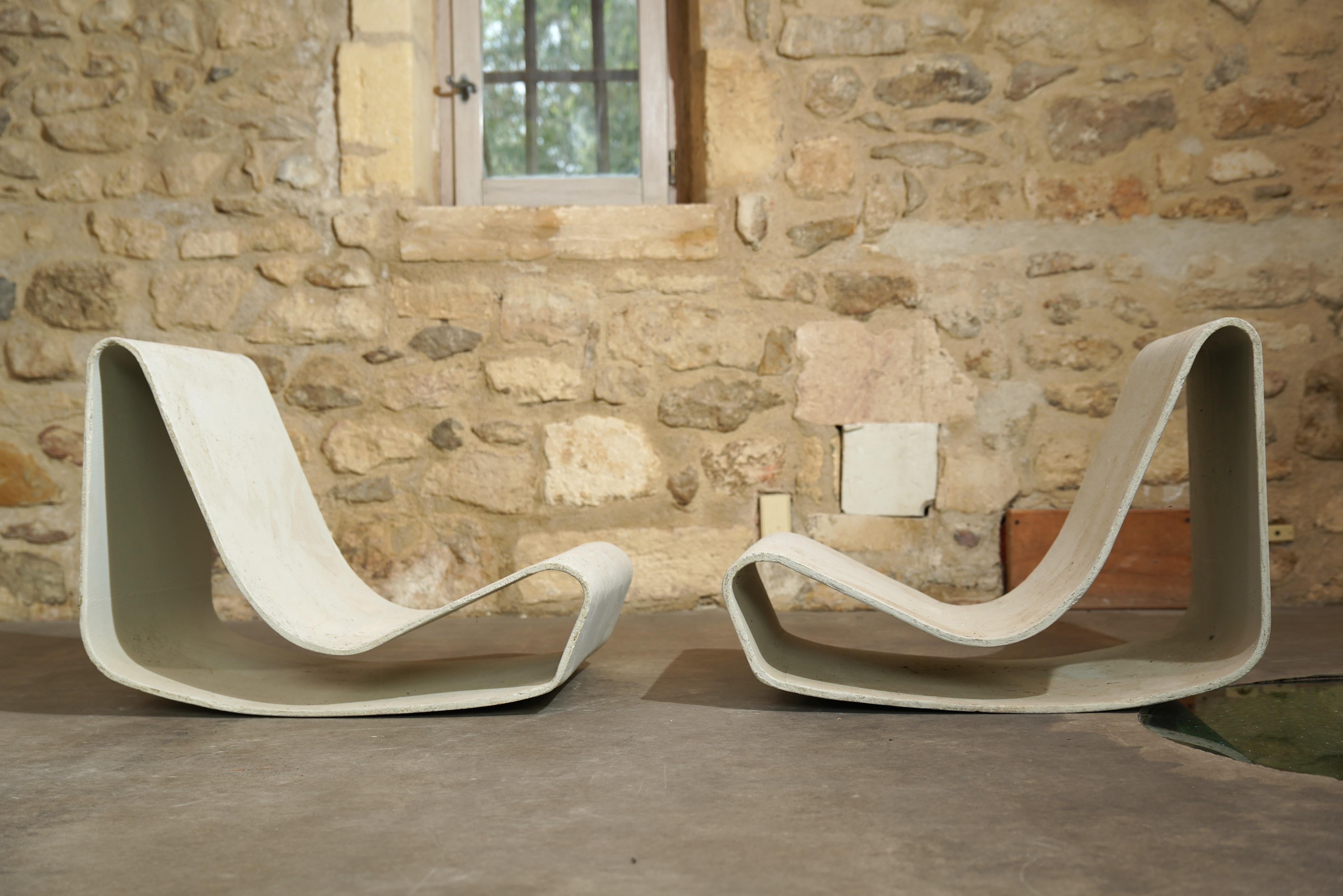 Mid-Century Modern Pair of Vintage Willy Guhl Concrete Loop Chairs, 1970s, Switzerland 