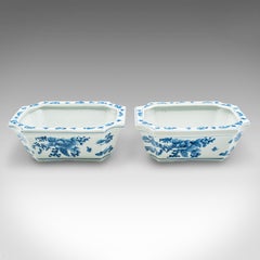 Pair Of Vintage Window Box Planters, Chinese Ceramic, Blue and White, Decorative