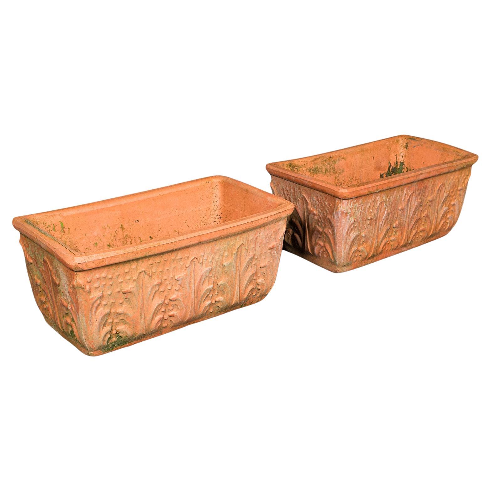 Pair of Vintage Windowsill Planters, Italian, Terracotta, Window Box Jardiniere For Sale