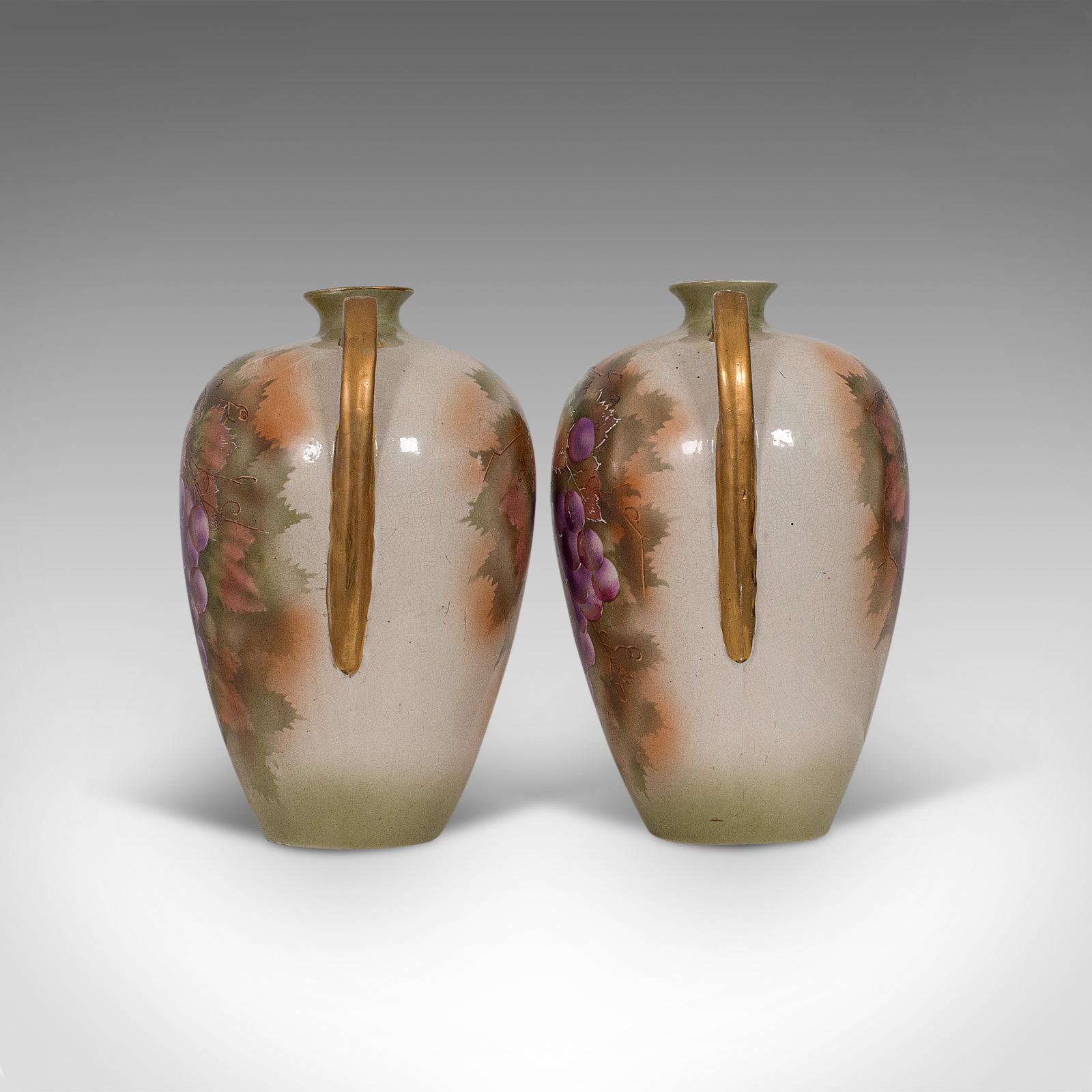 20th Century Pair of Vintage Wine Amphora, English, Ceramic, Decorative, Vessel, Hand Painted For Sale
