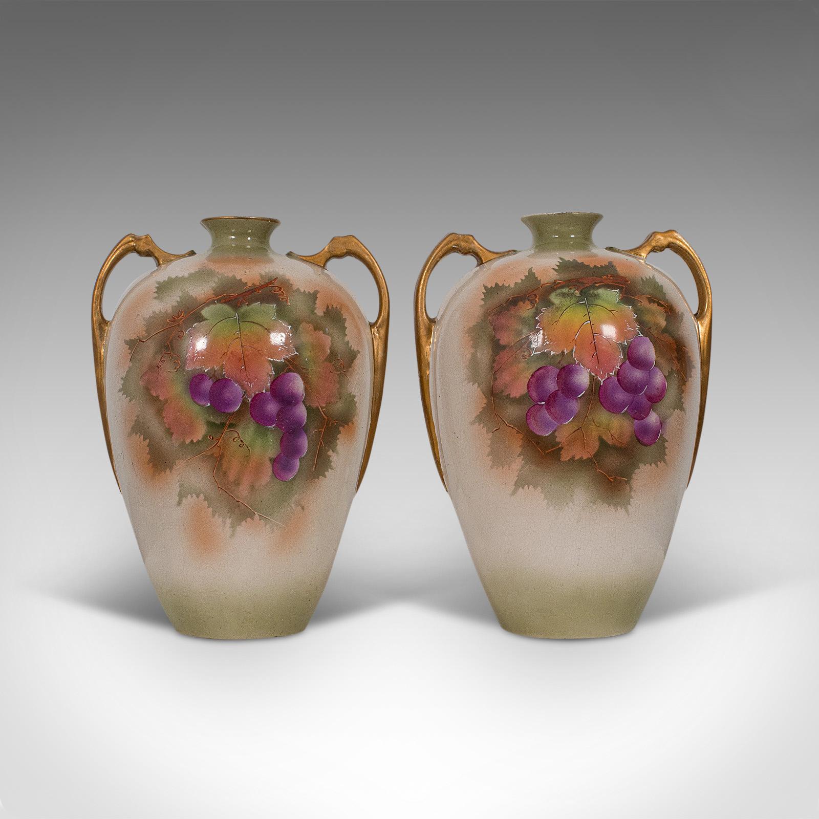 Pair of Vintage Wine Amphora, English, Ceramic, Decorative, Vessel, Hand Painted For Sale 1