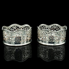 Coppia di sottobicchieri da vino vintage, cinesi, in argento, portabottiglie, metà secolo