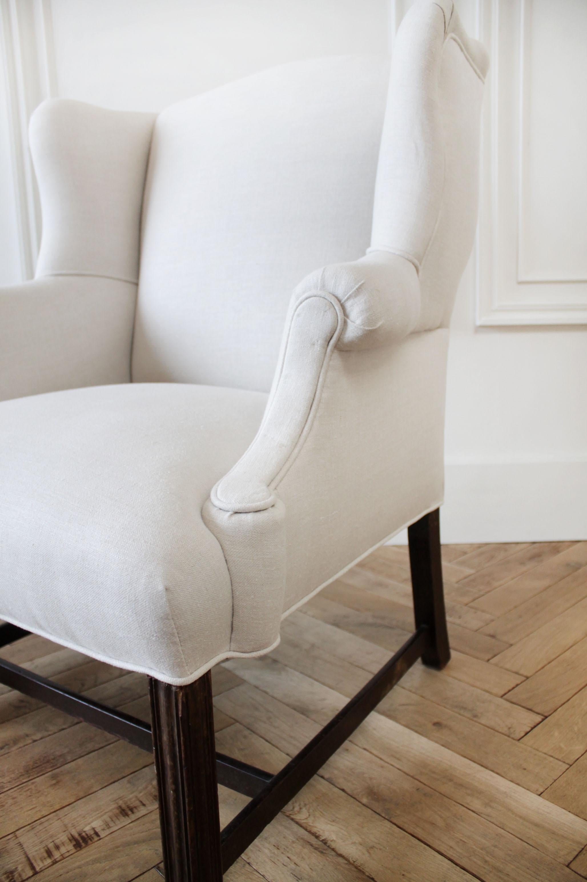 Pair of Vintage Wing Chairs in Natural Linen 6