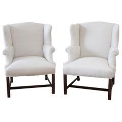 Pair of Vintage Wing Chairs in Natural Linen