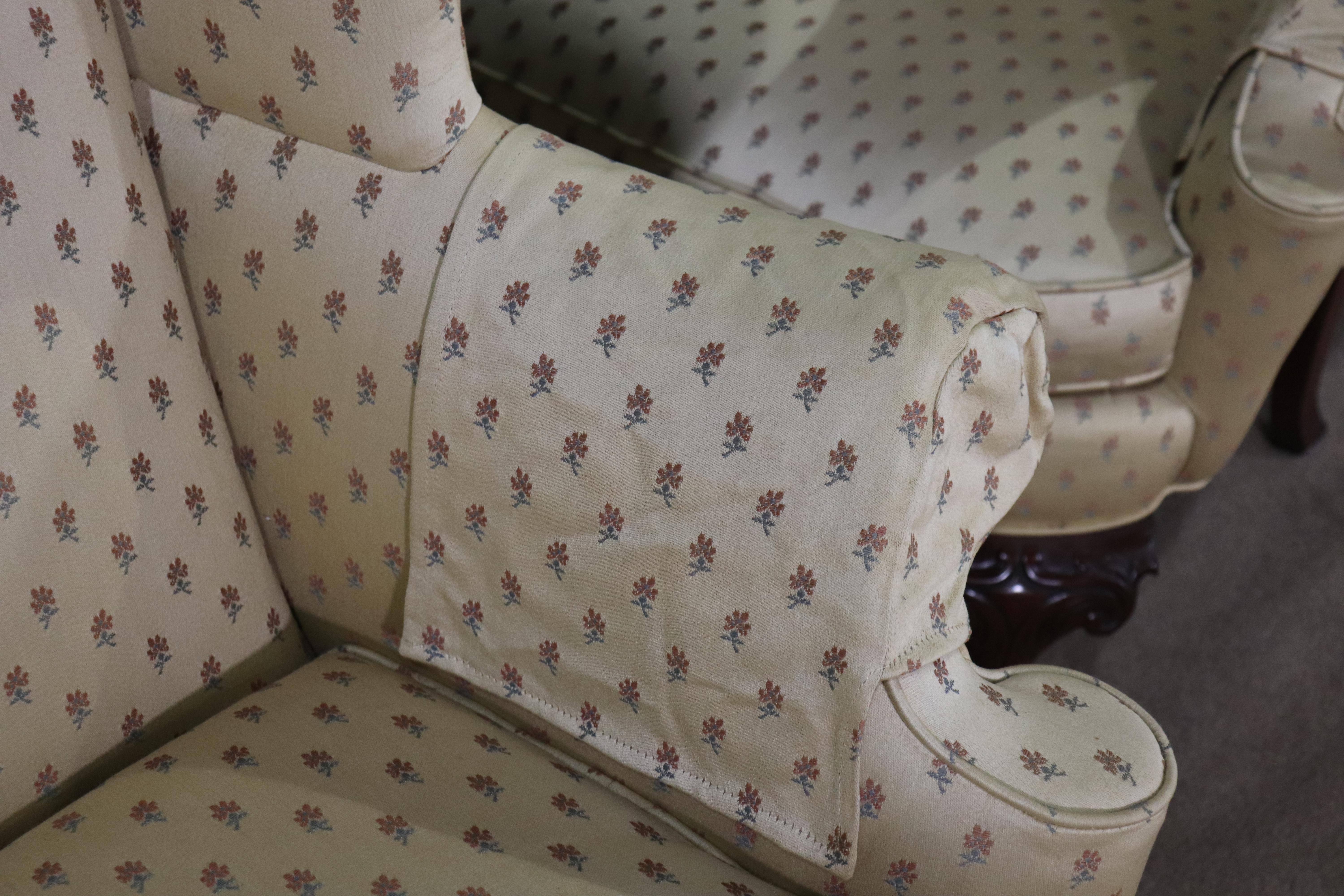 Fabric Pair of Vintage Wingback Armchairs For Sale