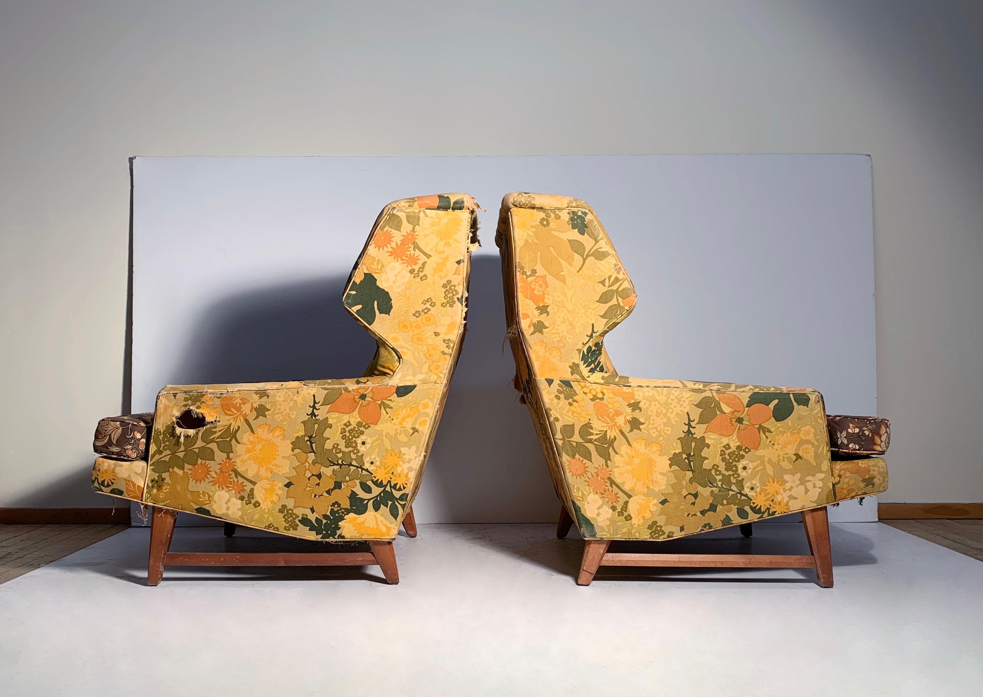 Upholstery Pair of Vintage Wingback Lounge Chairs attributed to Edward Wormley For Sale