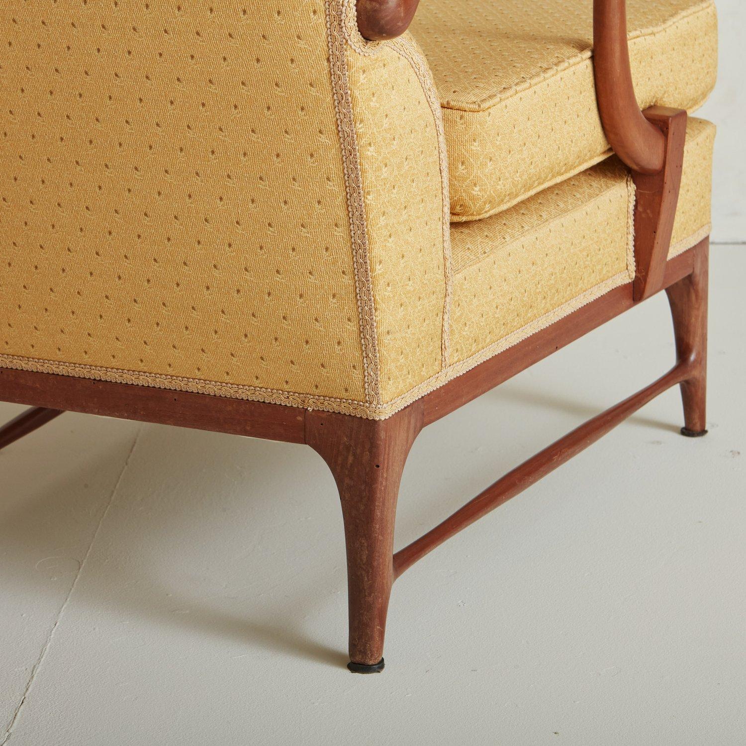 Pair of Vintage Wingback Lounge Chairs in Original Yellow Upholstery, Italy 9
