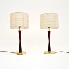 Pair of Vintage Wood and Brass Table Lamps