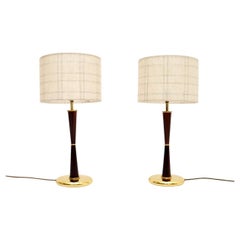 Pair of Vintage Wood and Brass Table Lamps