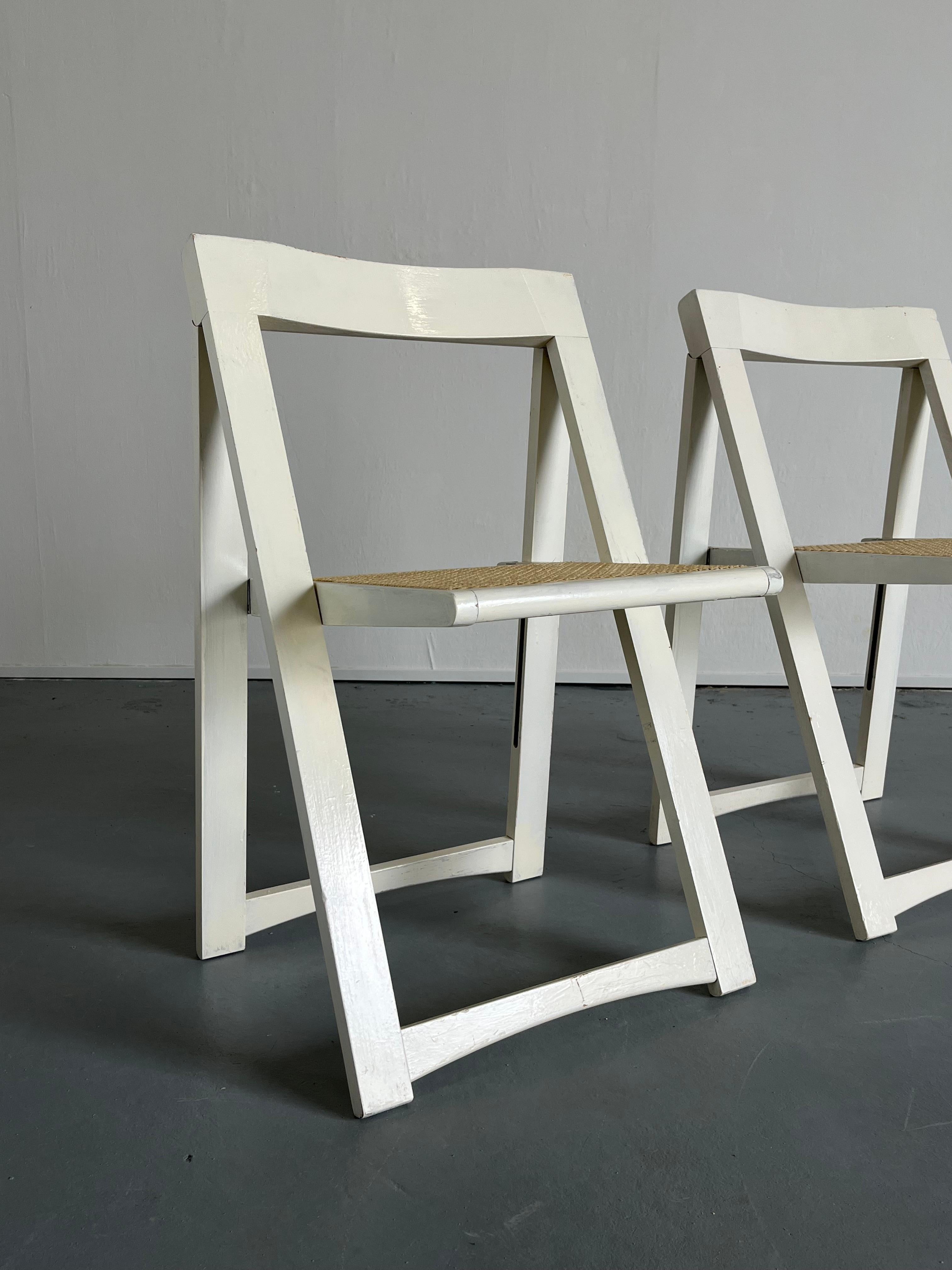 Italian Pair of Vintage Wood and Cane Foldable Chairs in the Style of Aldo Jacober