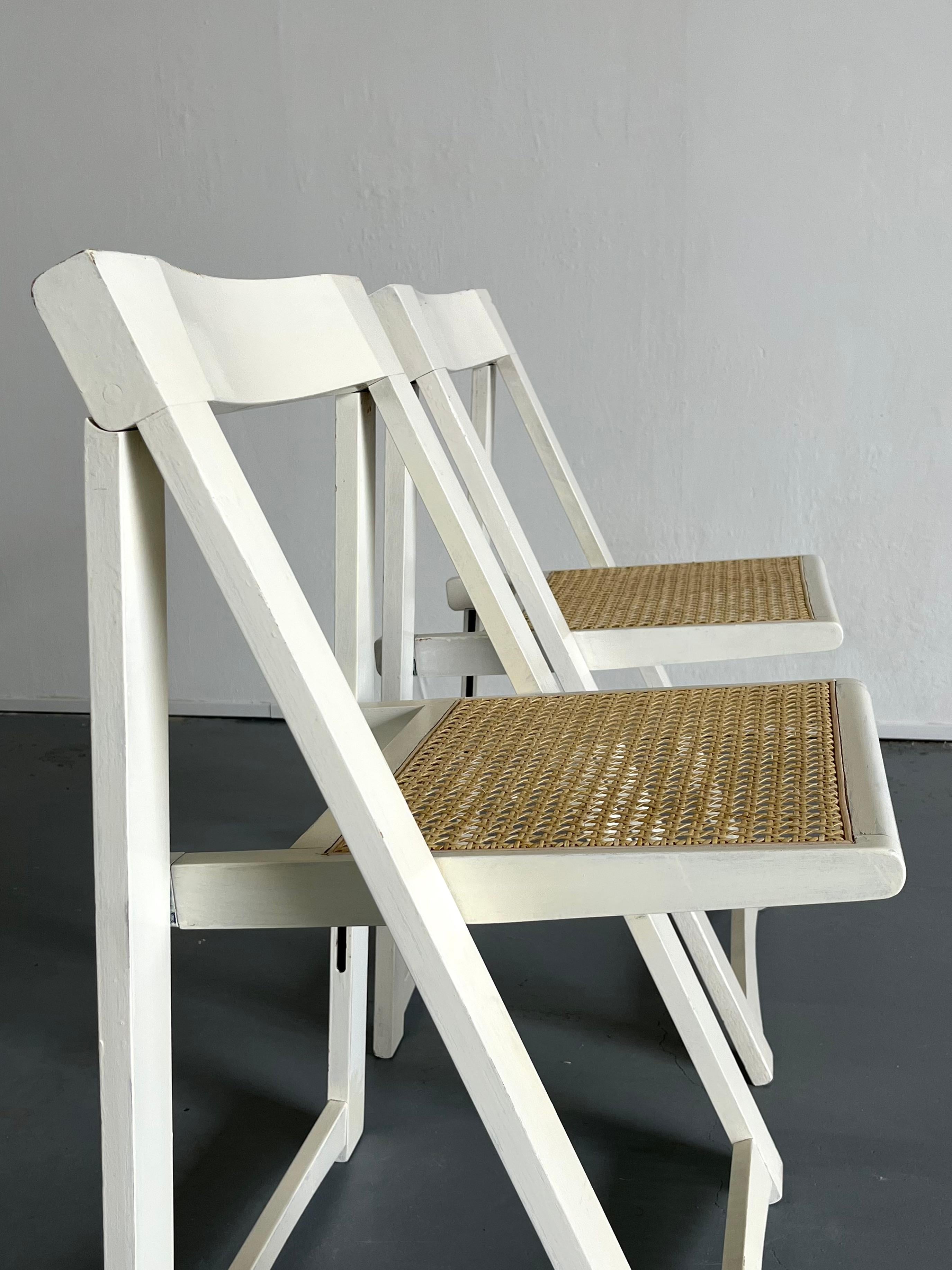 Pair of Vintage Wood and Cane Foldable Chairs in the Style of Aldo Jacober 1