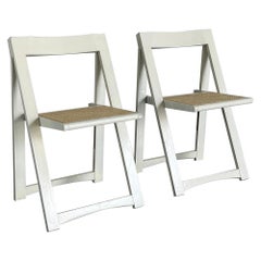 Pair of Vintage Wood and Cane Foldable Chairs in the Style of Aldo Jacober