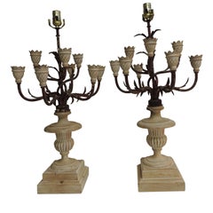 Pair of Vintage Wood and Iron Italian Urn Large Table Lamps Pair of Vintage Wood and Iron Italian Urn Large Table Lamps
