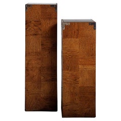 Pareja de zócalos vintage de madera chapada en damero