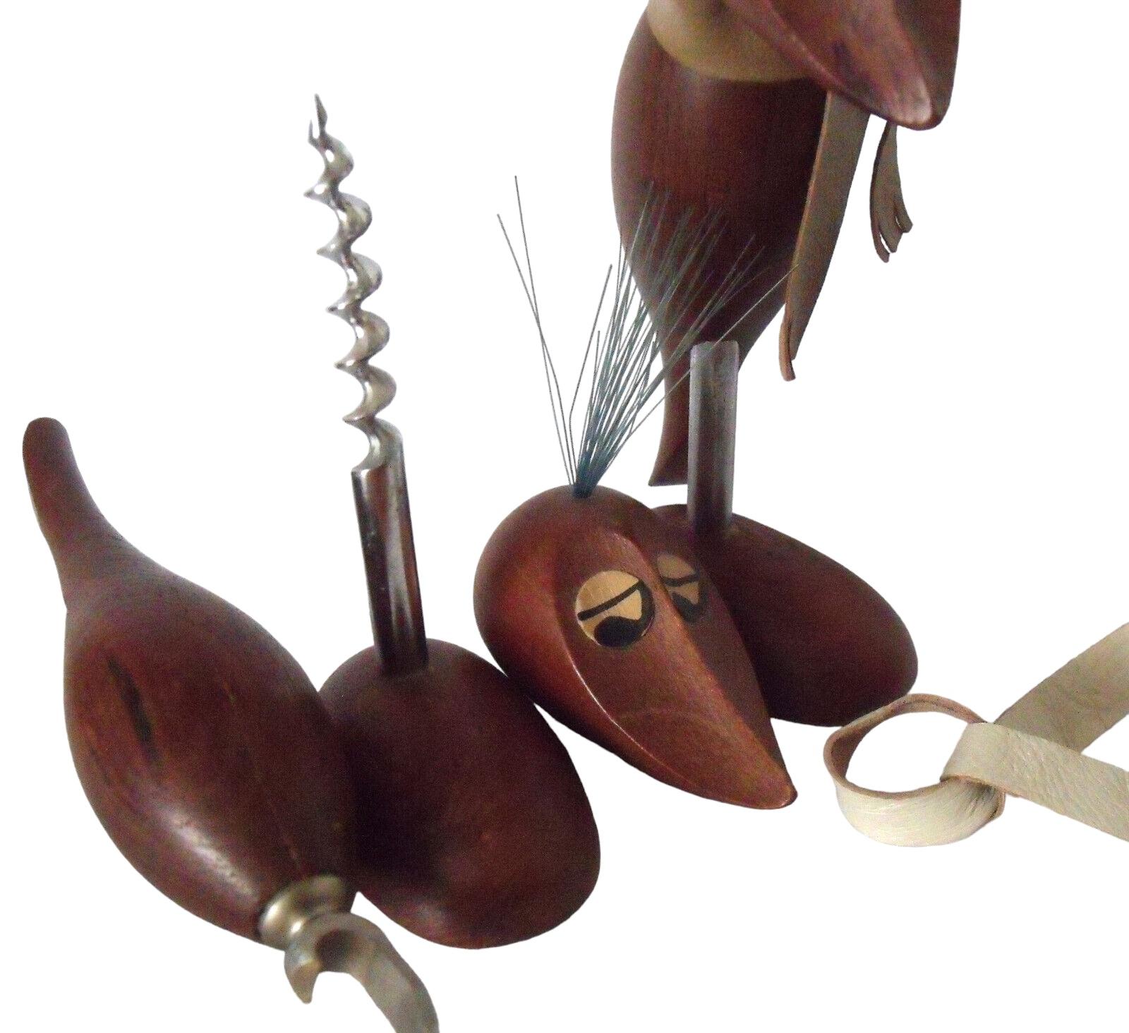 Paar Vintage-Korkenzieher-Flaschenöffner aus Holz mit Crow Bird, dänisches Design, Dänemark im Zustand „Gut“ im Angebot in Nuernberg, DE