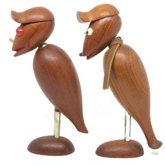 Pair of Vintage Wood Crow Bird Teak Wood Corkscrew Bottle Opener Danish Design