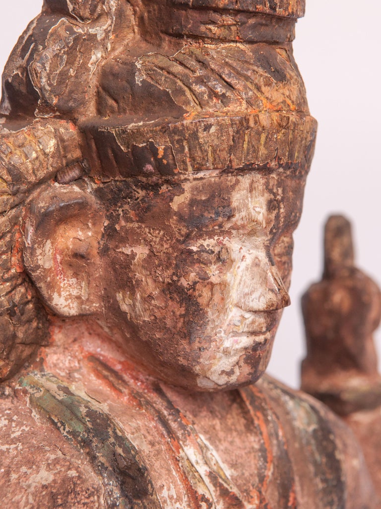 Pair of Vintage Wood Guardian Statues from India Early 