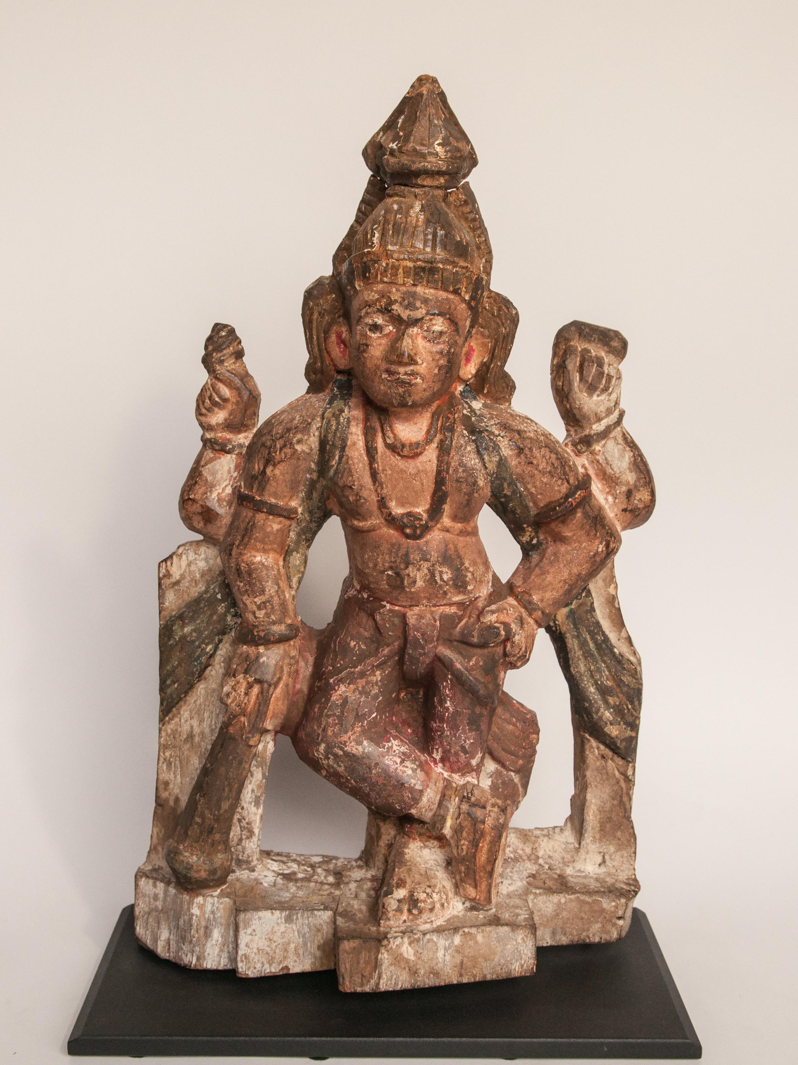 Pair of Vintage Wood Guardian Statues from India Early 20th Century, Jaya-Vijaya 7