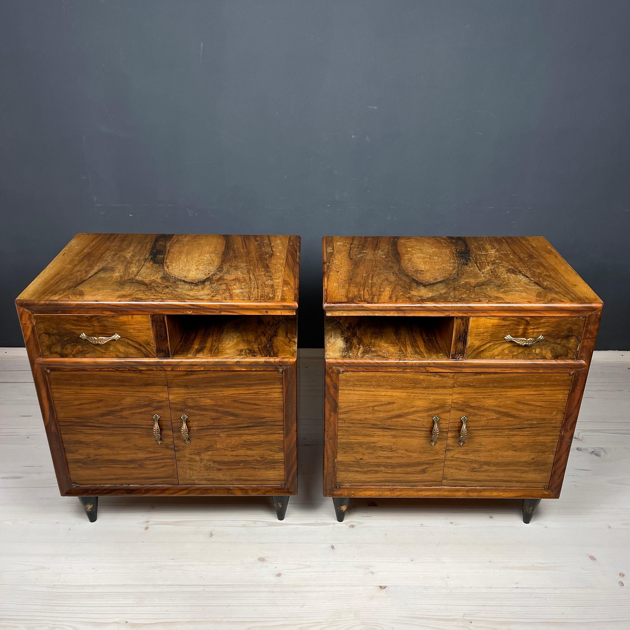 Pair of Vintage Wood Nightstands, Italy 1950s For Sale 7