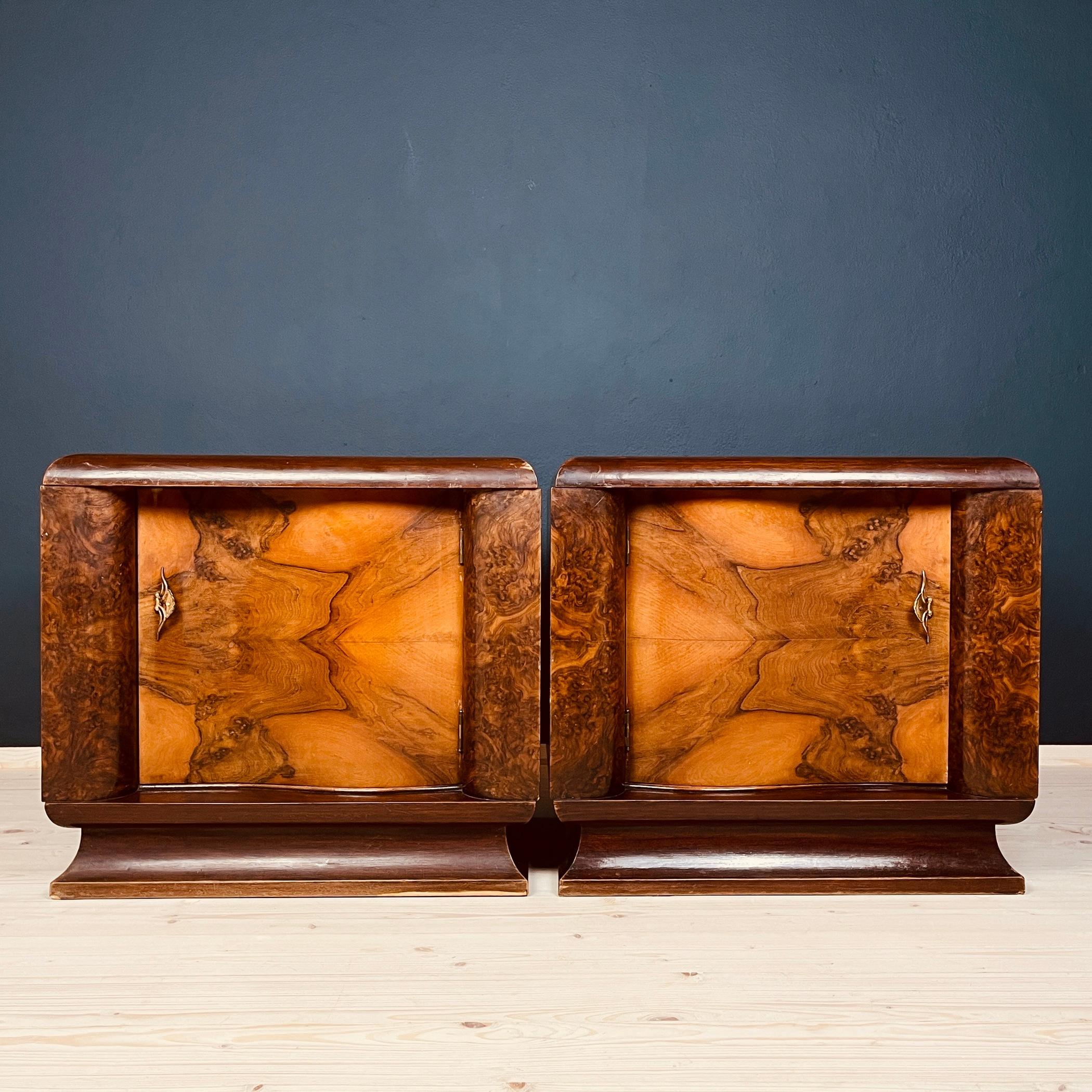 Pair of Vintage wood nightstands Italy 1950s 6