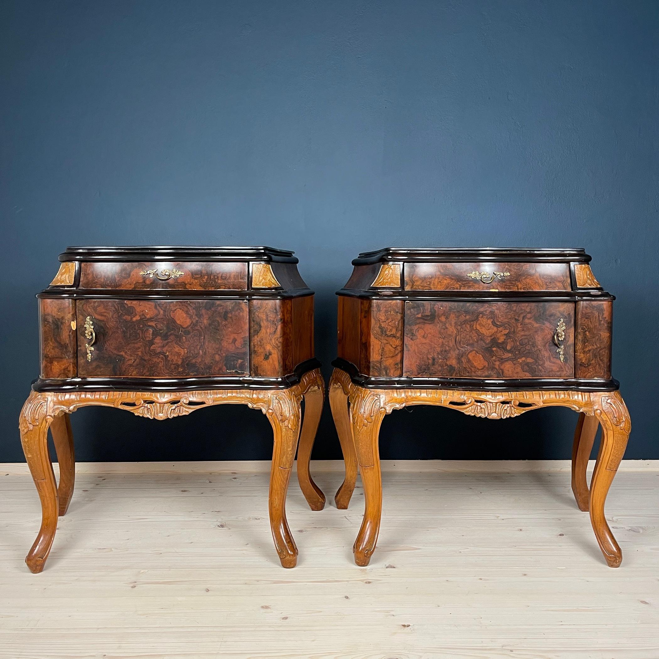 Elevate your bedroom decor with this exquisite pair of Italian bedside tables, crafted with precision and elegance in the 1950s. These bedside tables embody the timeless design sensibilities of mid-century Italian furniture. The use of solid wood,
