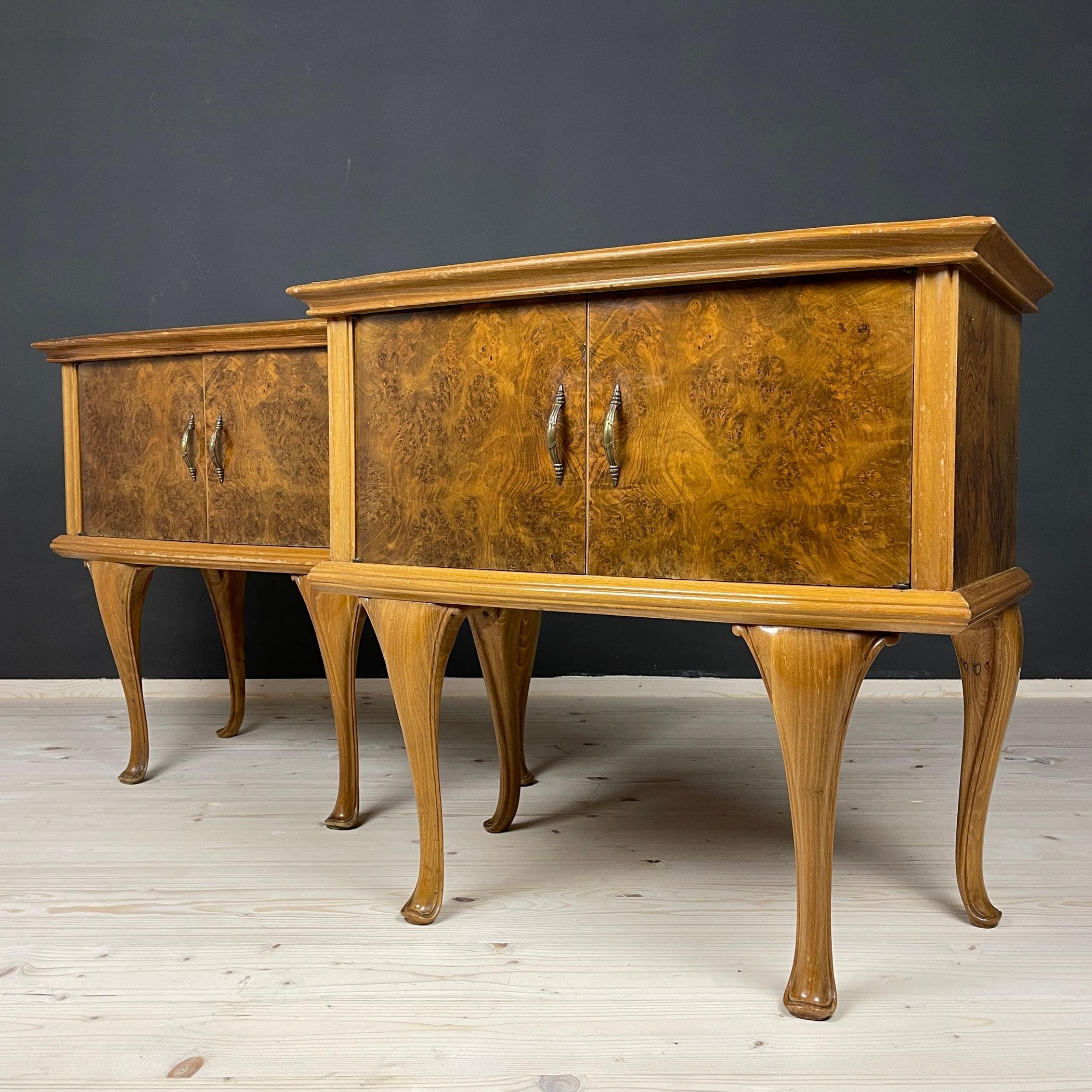 Mid-Century Modern Pair of Vintage Wood Nightstands, Italy, 1950s For Sale