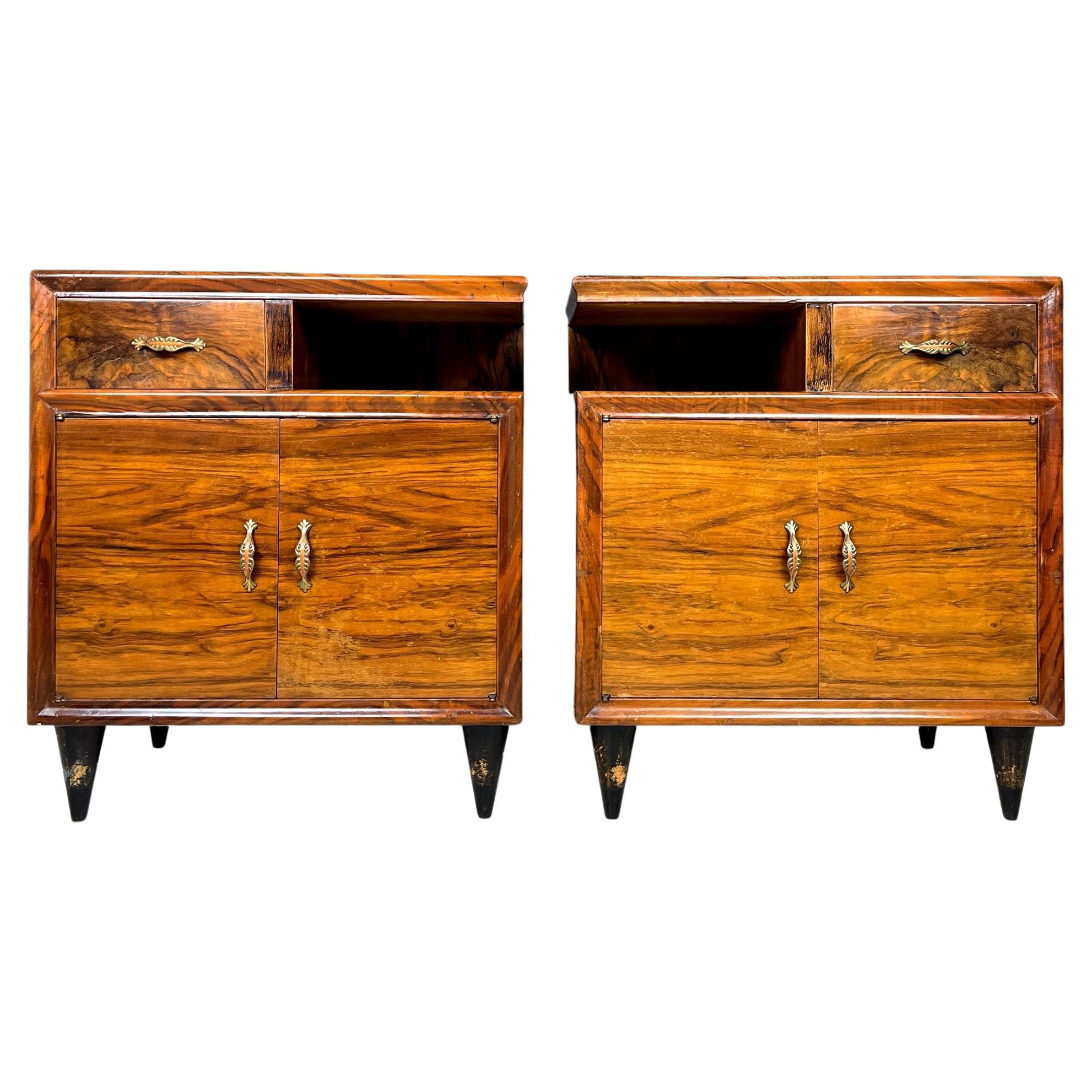 Pair of Vintage Wood Nightstands, Italy 1950s For Sale