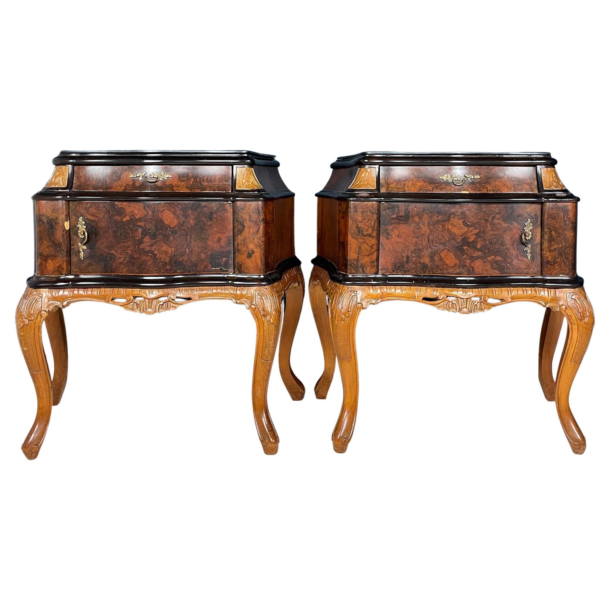 Pair of Vintage wood nightstands Italy 1950s For Sale
