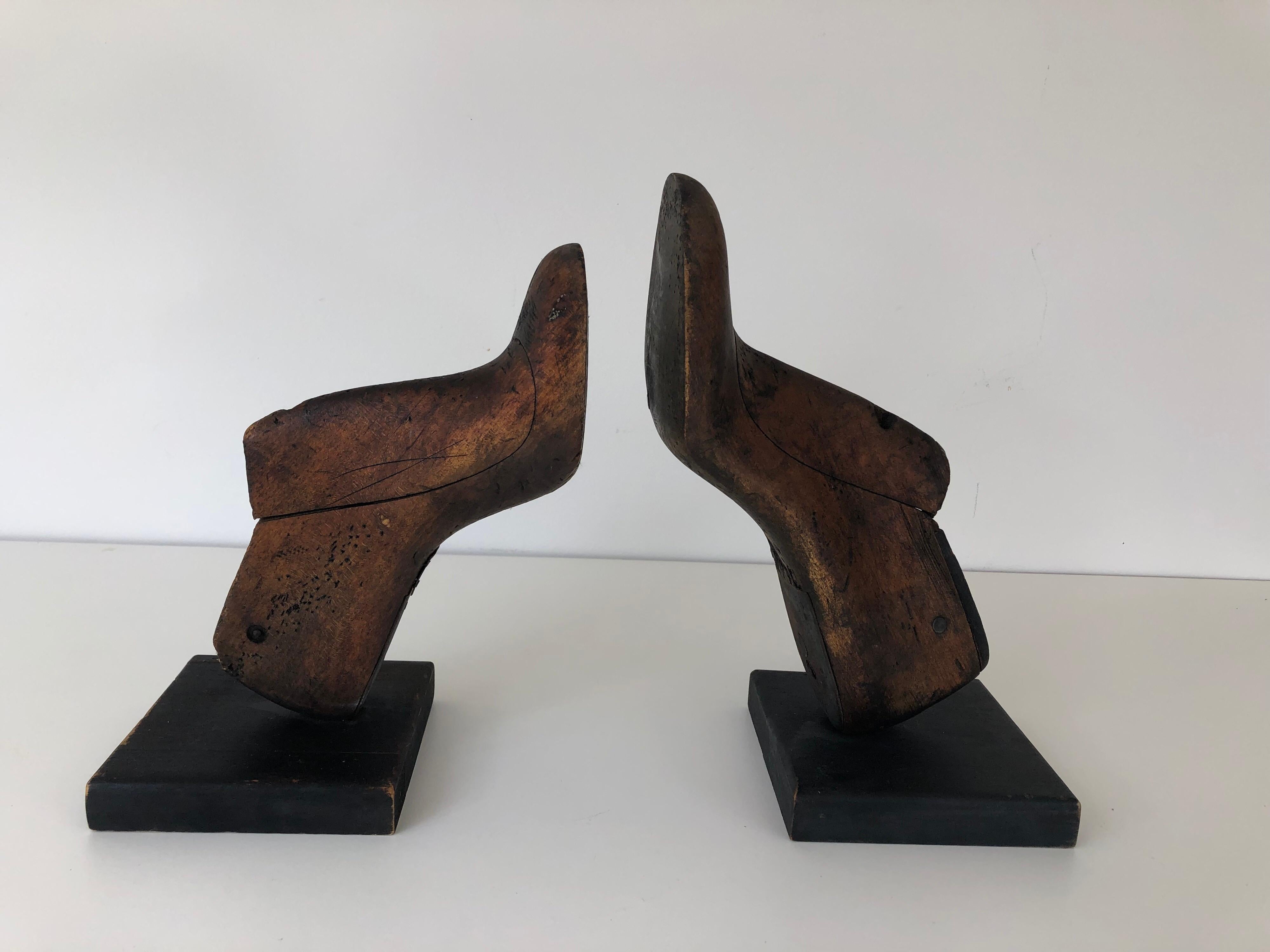 American Pair of Vintage Wood Shoe Mold Bookends For Sale