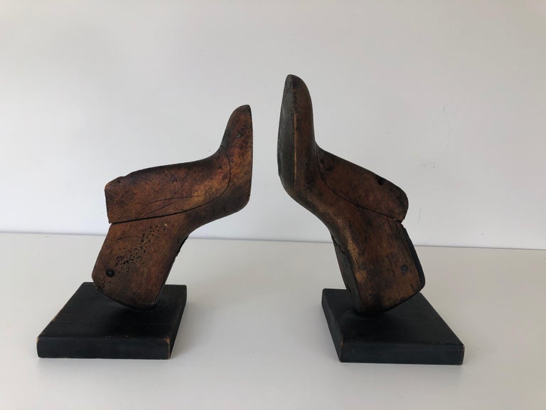 Pair of Vintage Wood Shoe Mold Bookends For Sale at 1stDibs